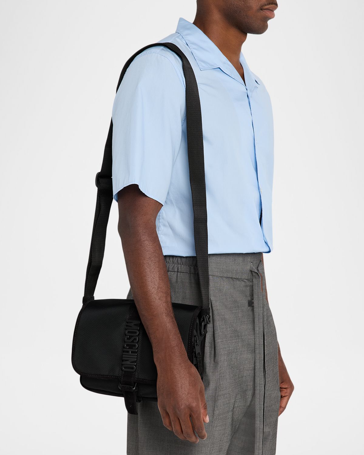 Moschino Men 's Carry Me Cordura Nylon Flap Crossbody Bag