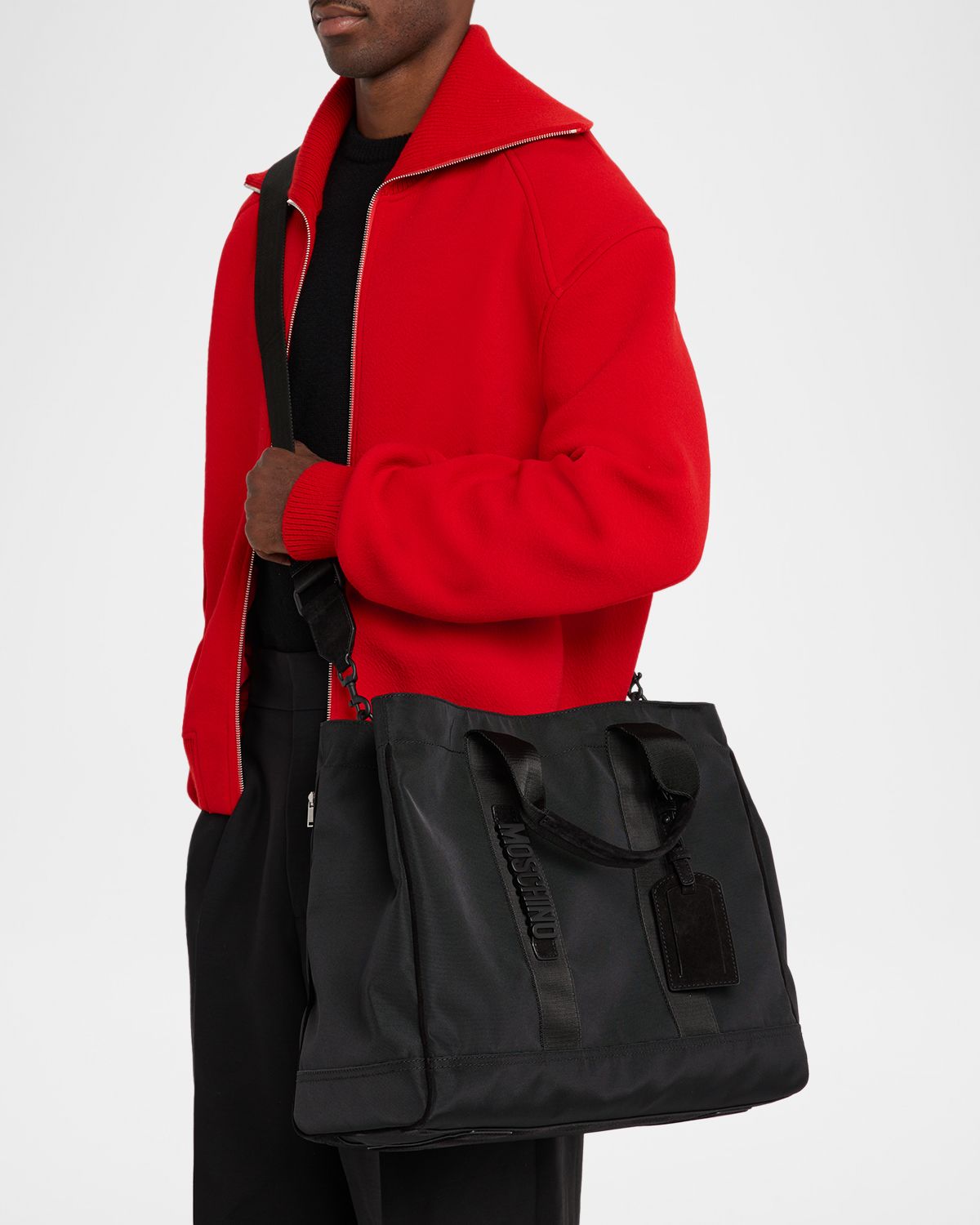 Moschino Men 's Carry Me Cordura Medium Tote Bag with Crossbody Strap