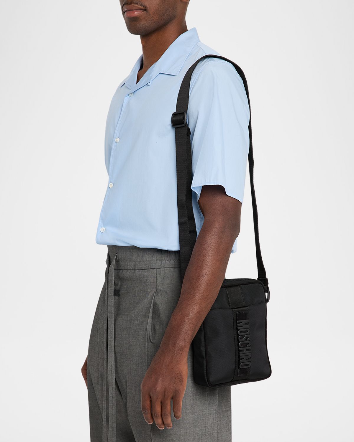 Moschino Men 's Carry Me Nylon Suede-Trim Crossbody Bag