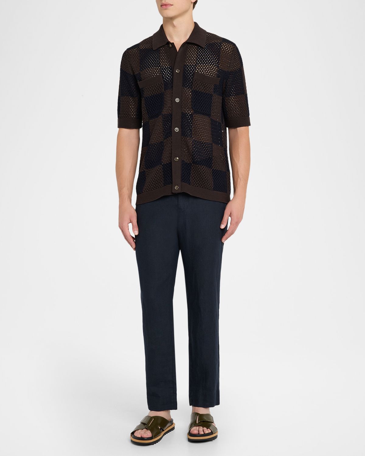 Reiss Men 's Alfred Checkered Crochet Short-Sleeve Shirt