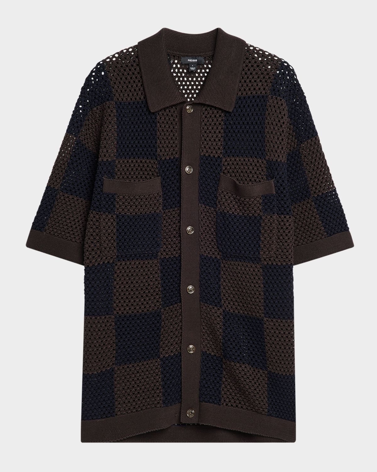 Reiss Men 's Alfred Checkered Crochet Short-Sleeve Shirt