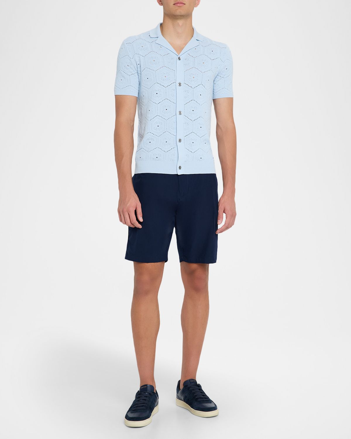 Reiss Men 's Royce Geometric Crochet Camp Shirt