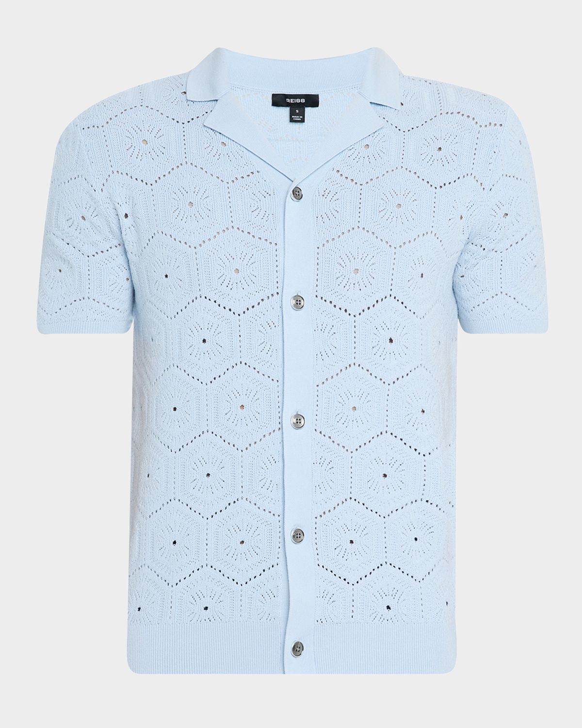 Reiss Men 's Royce Geometric Crochet Camp Shirt