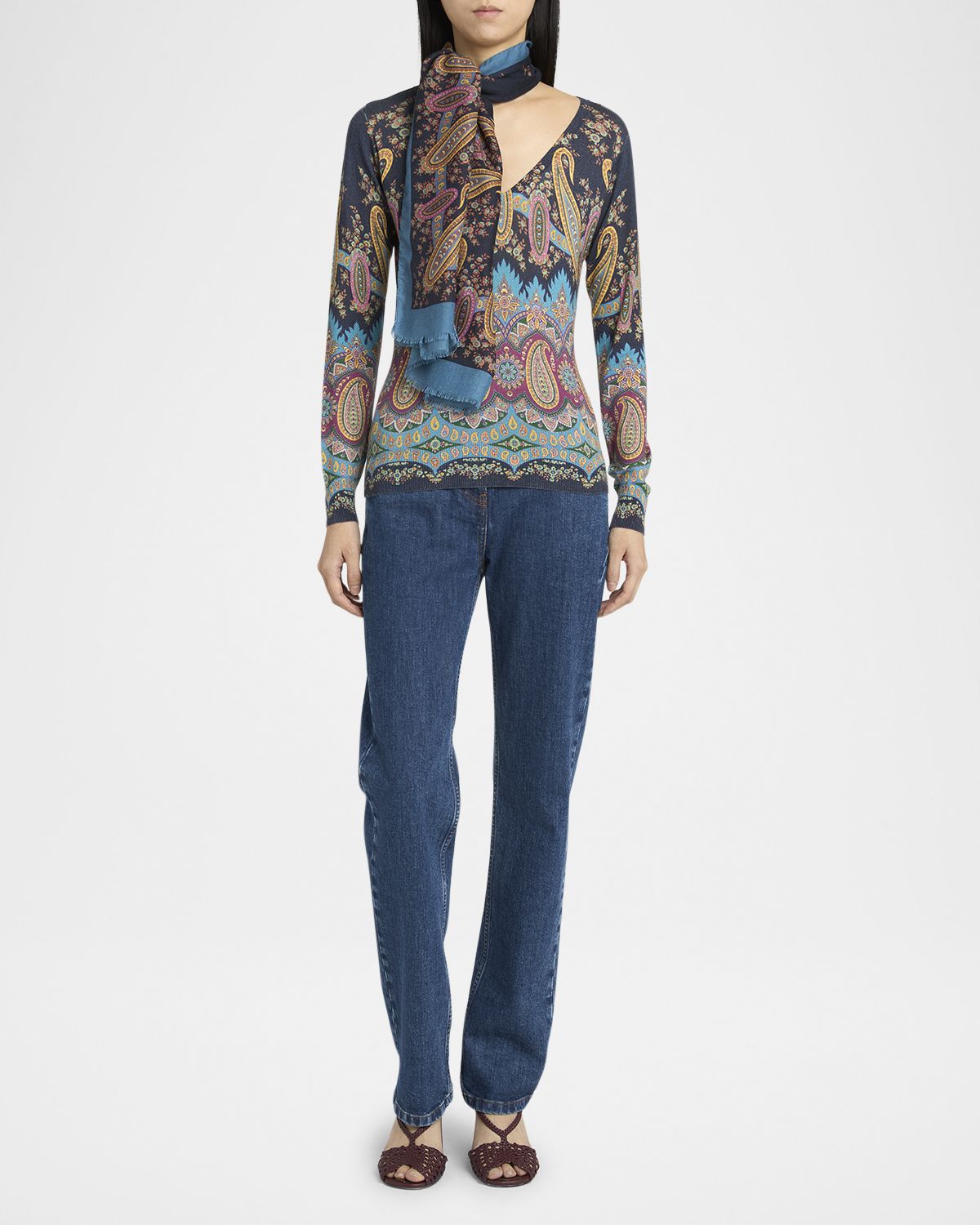 Etro Paisley Cashmere-Silk Scarf