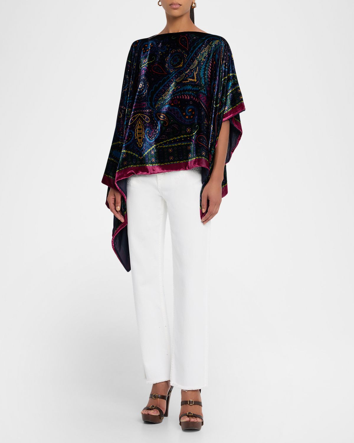 Etro Paisley Velvet Asymmetric Poncho