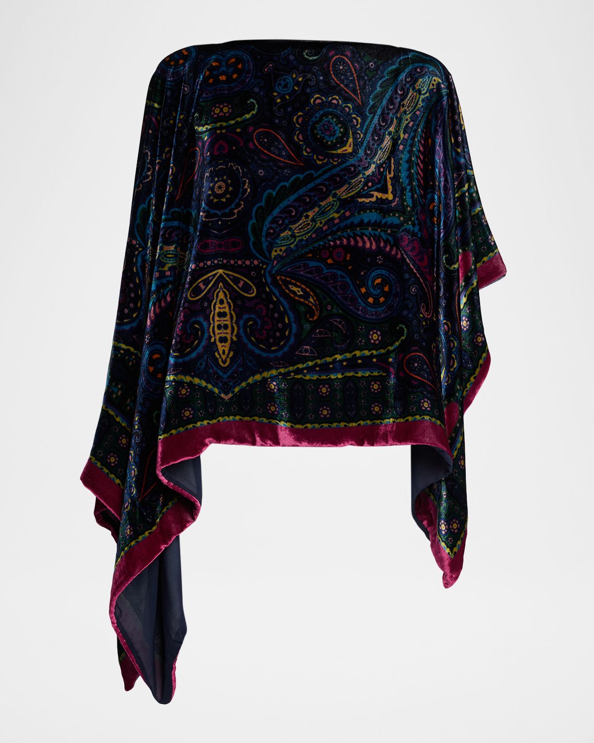 Etro Paisley Velvet Asymmetric Poncho