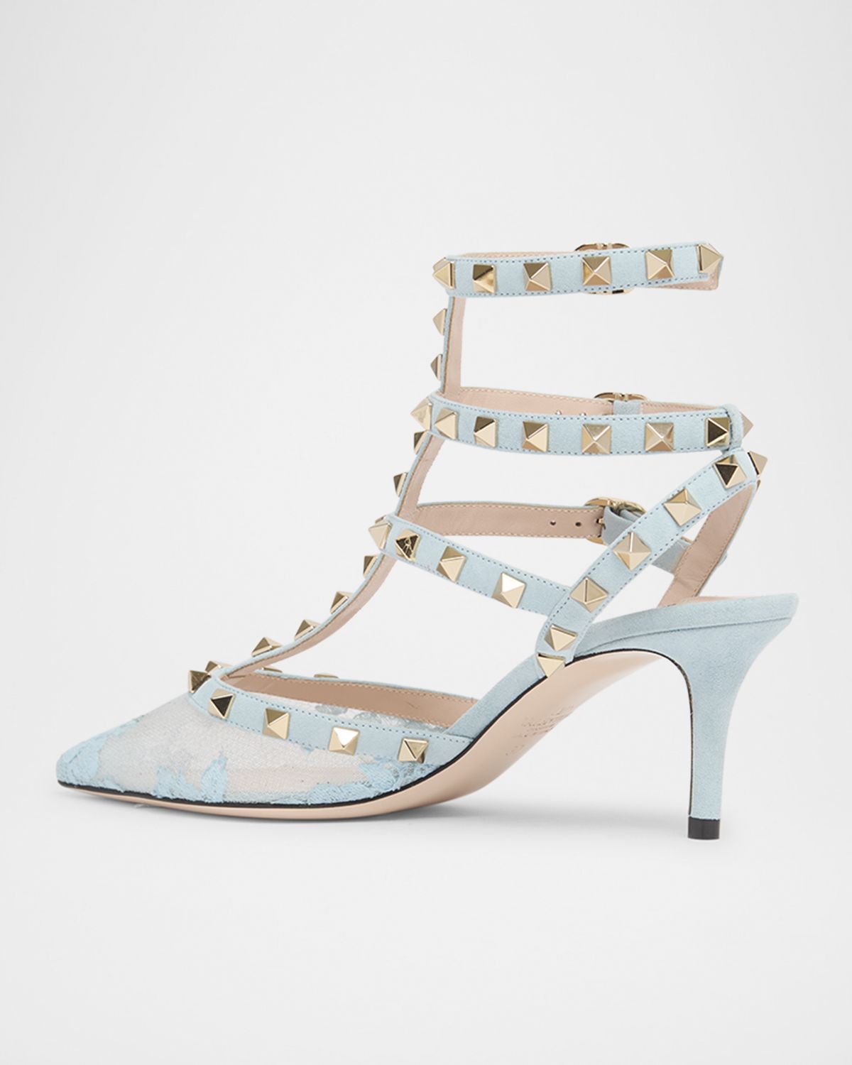 Valentino Garavani 65mm Rockstud Lace Ankle-Strap Pumps