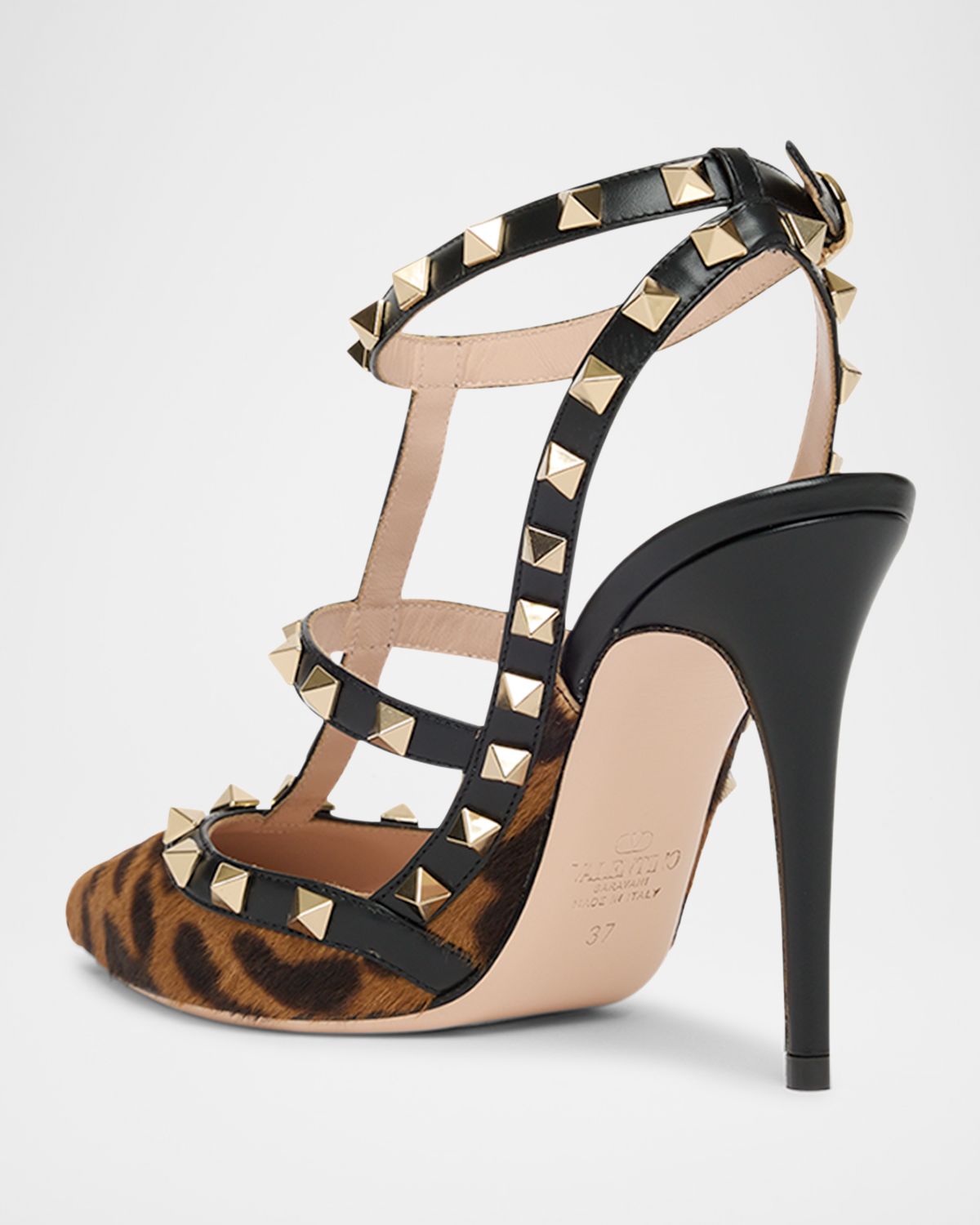 Valentino Garavani 100mm Rockstud Leopard Calf Hair Ankle-Strap Pumps
