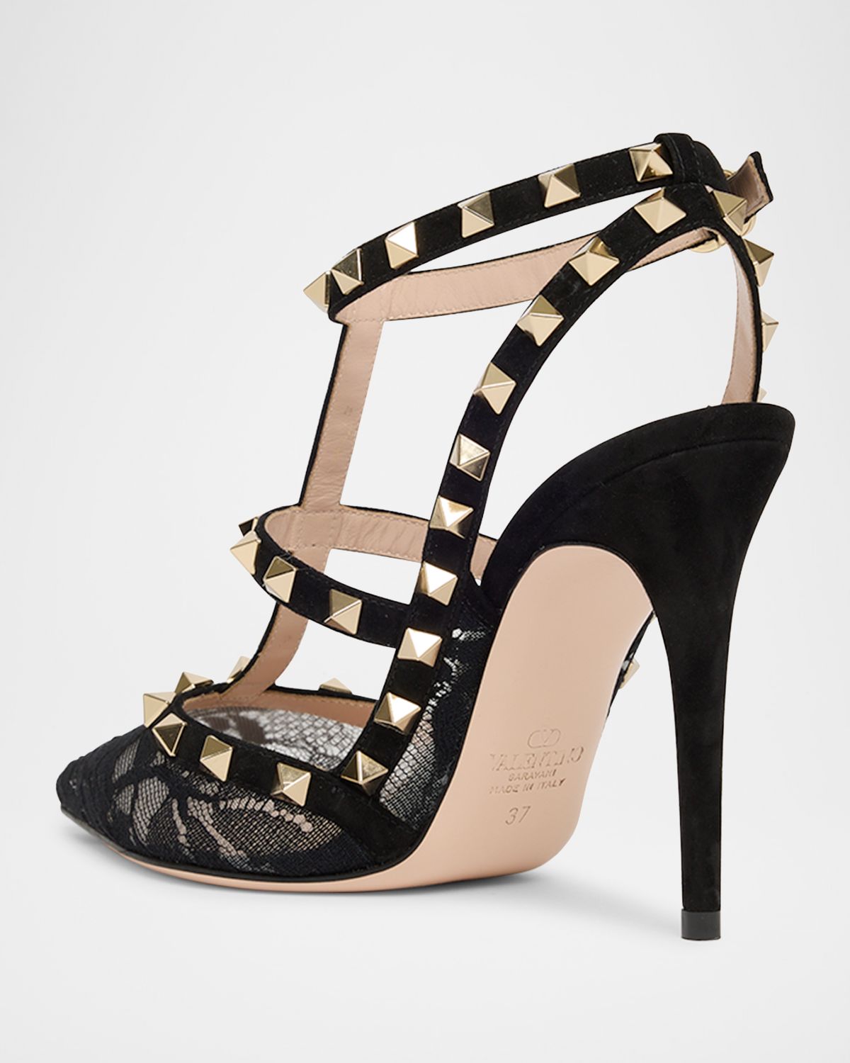 Valentino Garavani 100mm Rockstud Lace Ankle-Strap Pumps