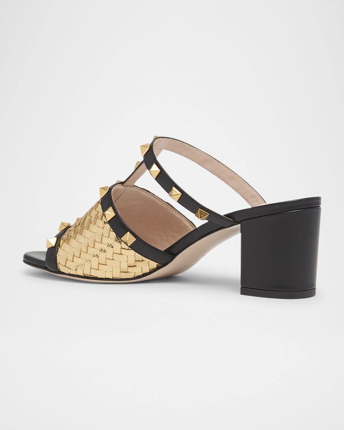 Valentino Garavani 60mm Rockstud Intreccio Metallic Nappa Leather Slide Sandals