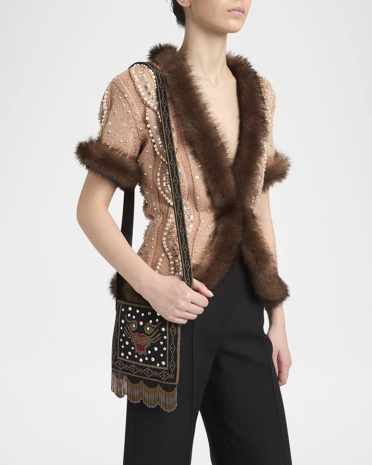 Valentino Garavani Nellcote Small Beaded Fringed Shoulder Bag