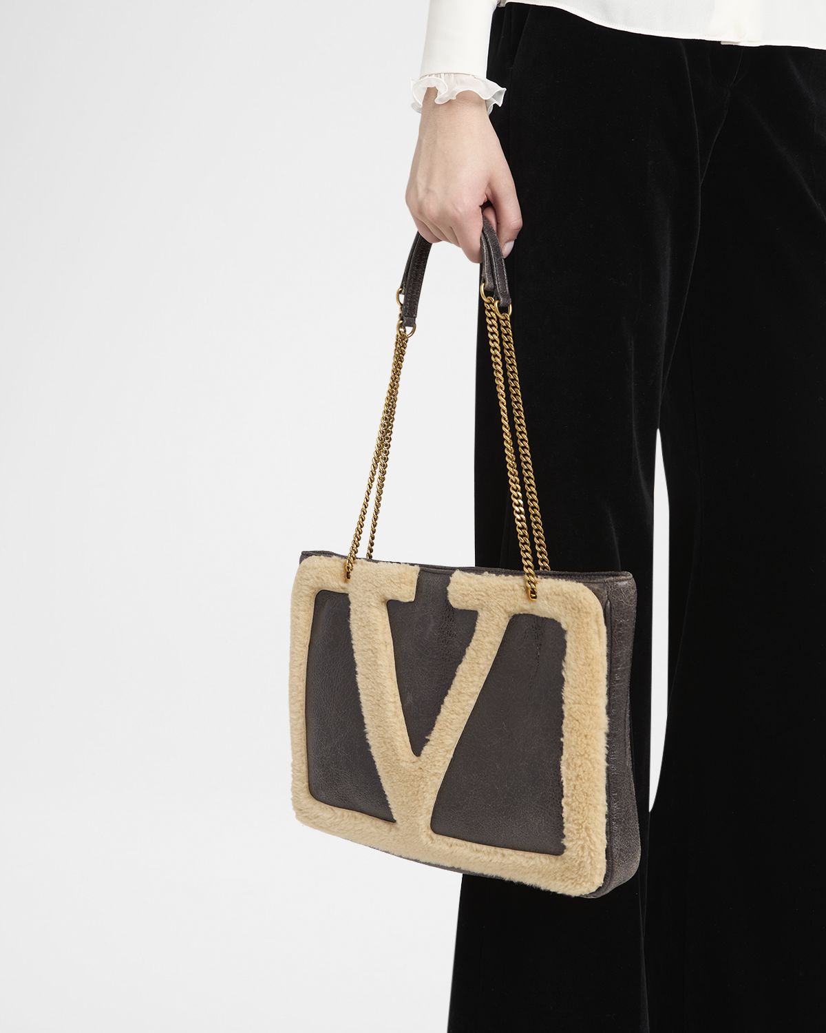 Valentino Garavani Viva Superstar Medium Shearling VLogo Tote Bag