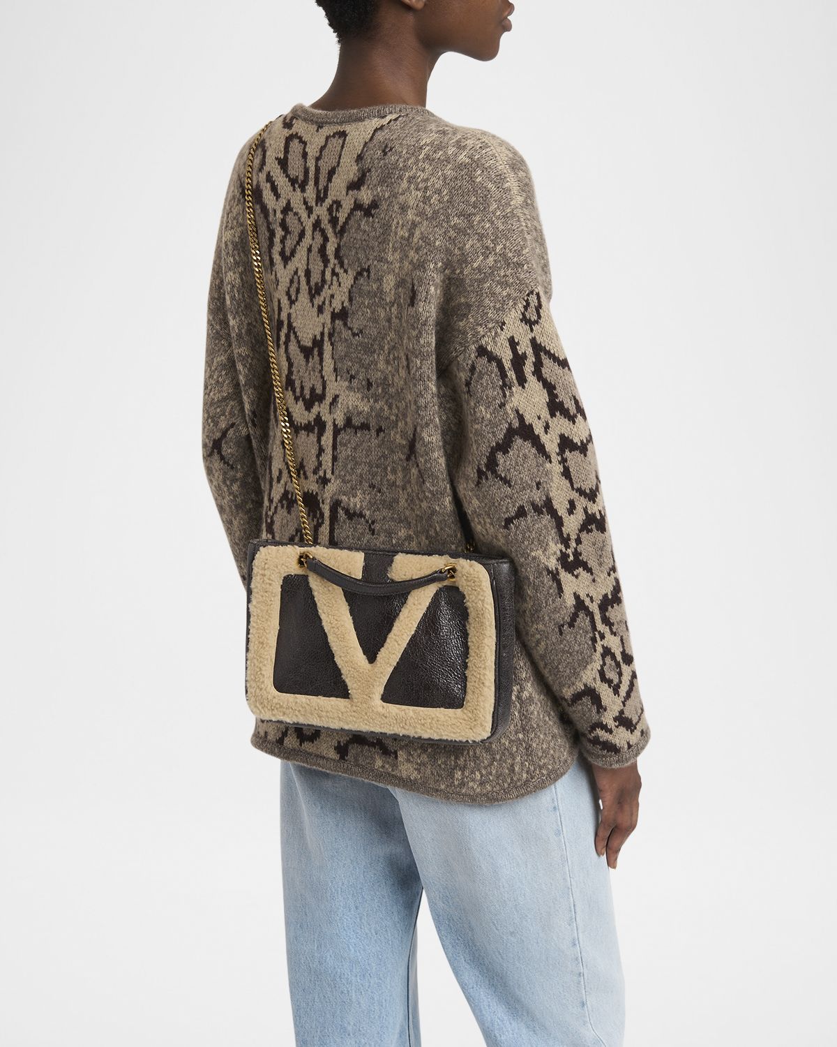 Valentino Garavani Viva Superstar Small Shearling VLogo Tote Bag