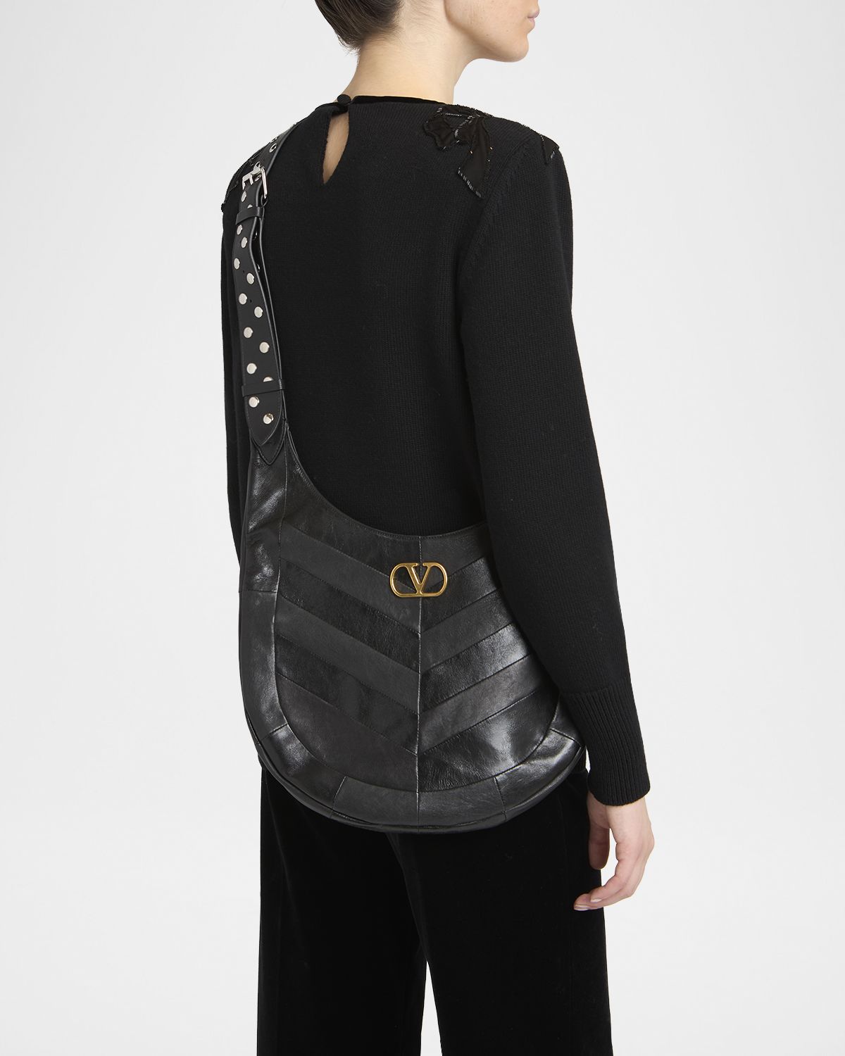 Valentino Garavani Hoboho Studded Patchwork Leather Hobo Bag