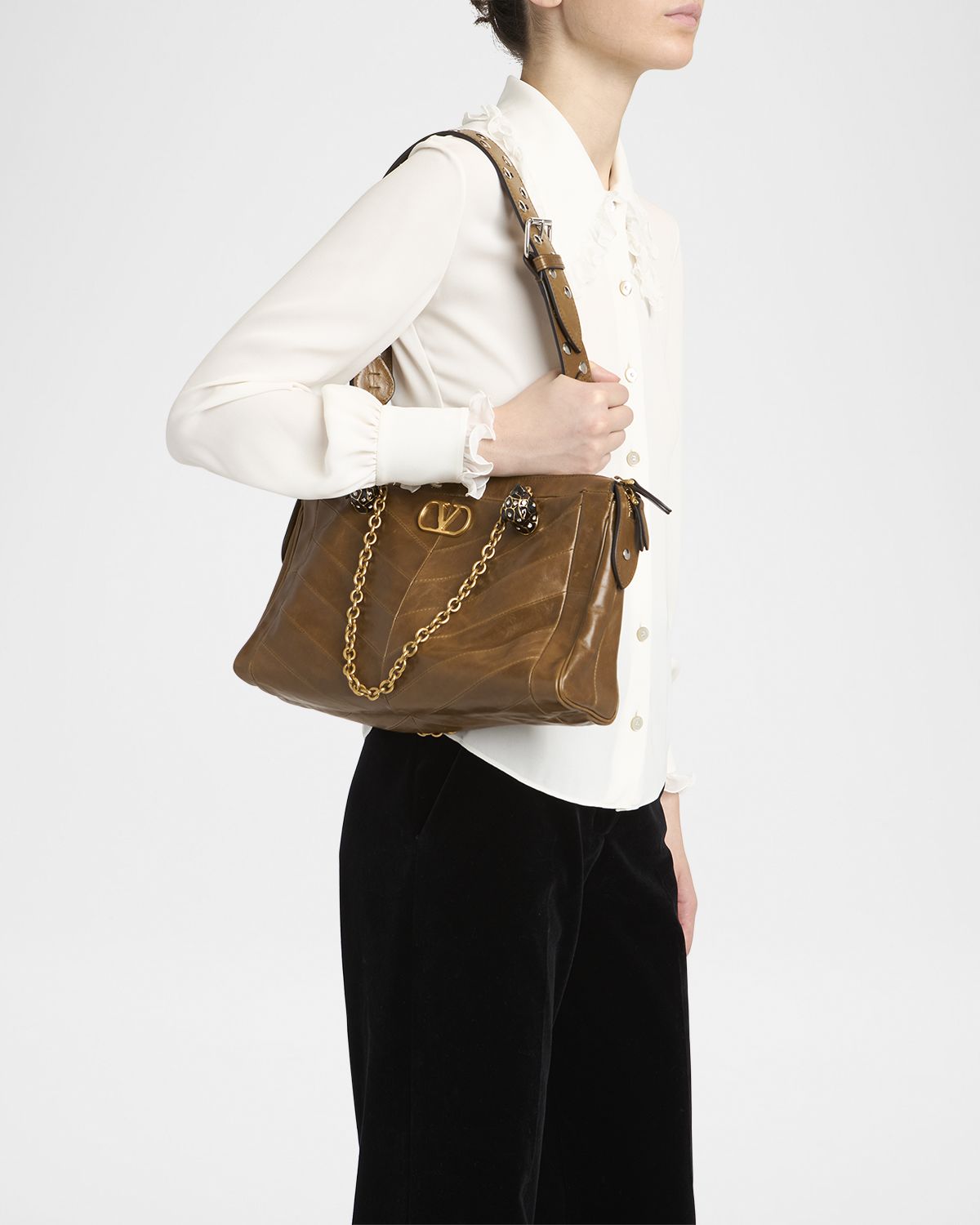 Valentino Garavani Panthea Medium Patchwork Chevron Shoulder Bag