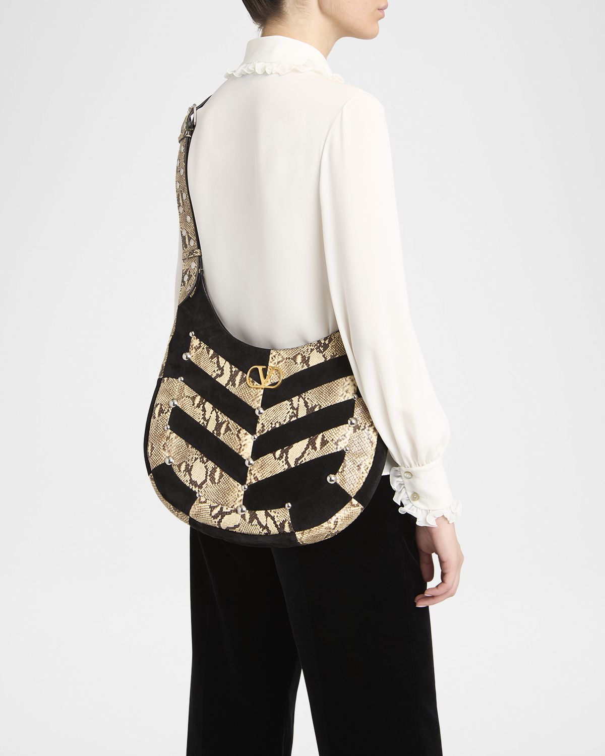 Valentino Garavani Patchwork Suede & Python Hobo Bag