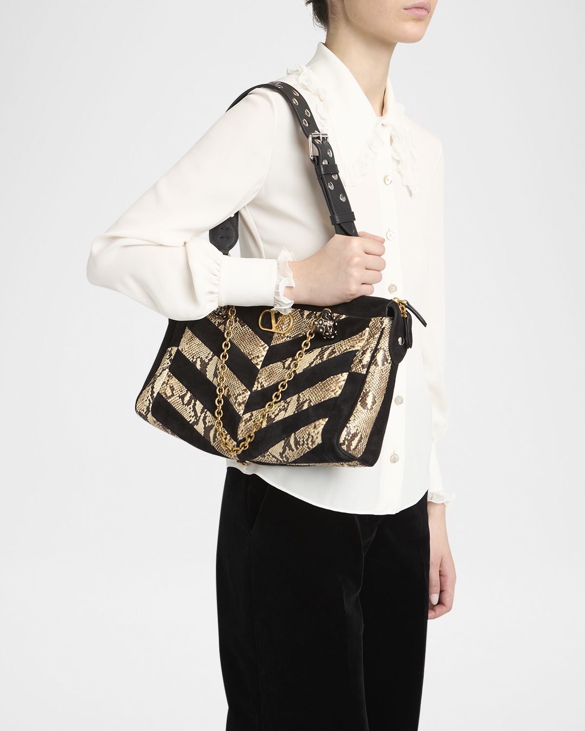 Valentino Garavani Panthea Medium Patchwork Chevron Shoulder Bag