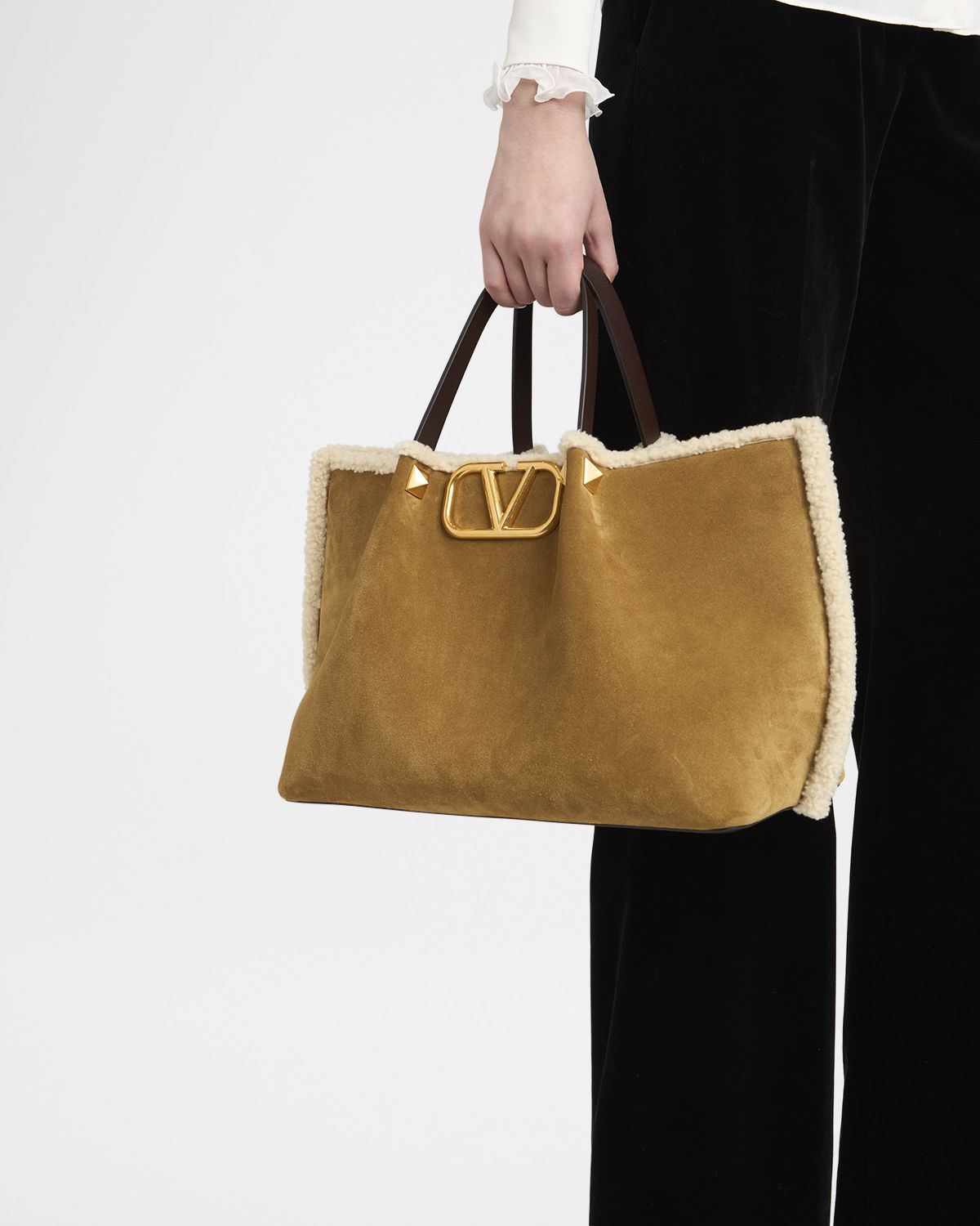 Valentino Garavani Medium Suede Shopping Bag with Shearling Lining