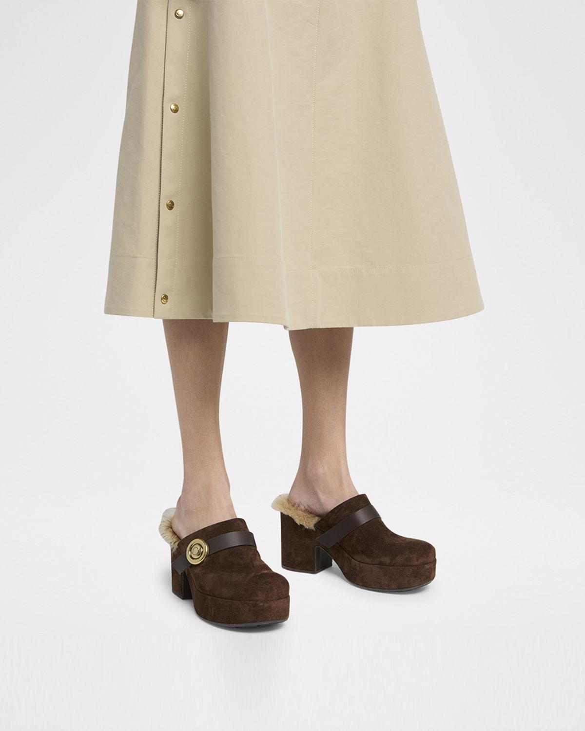 Moncler Amalia Shearling-Lined Suede Mules