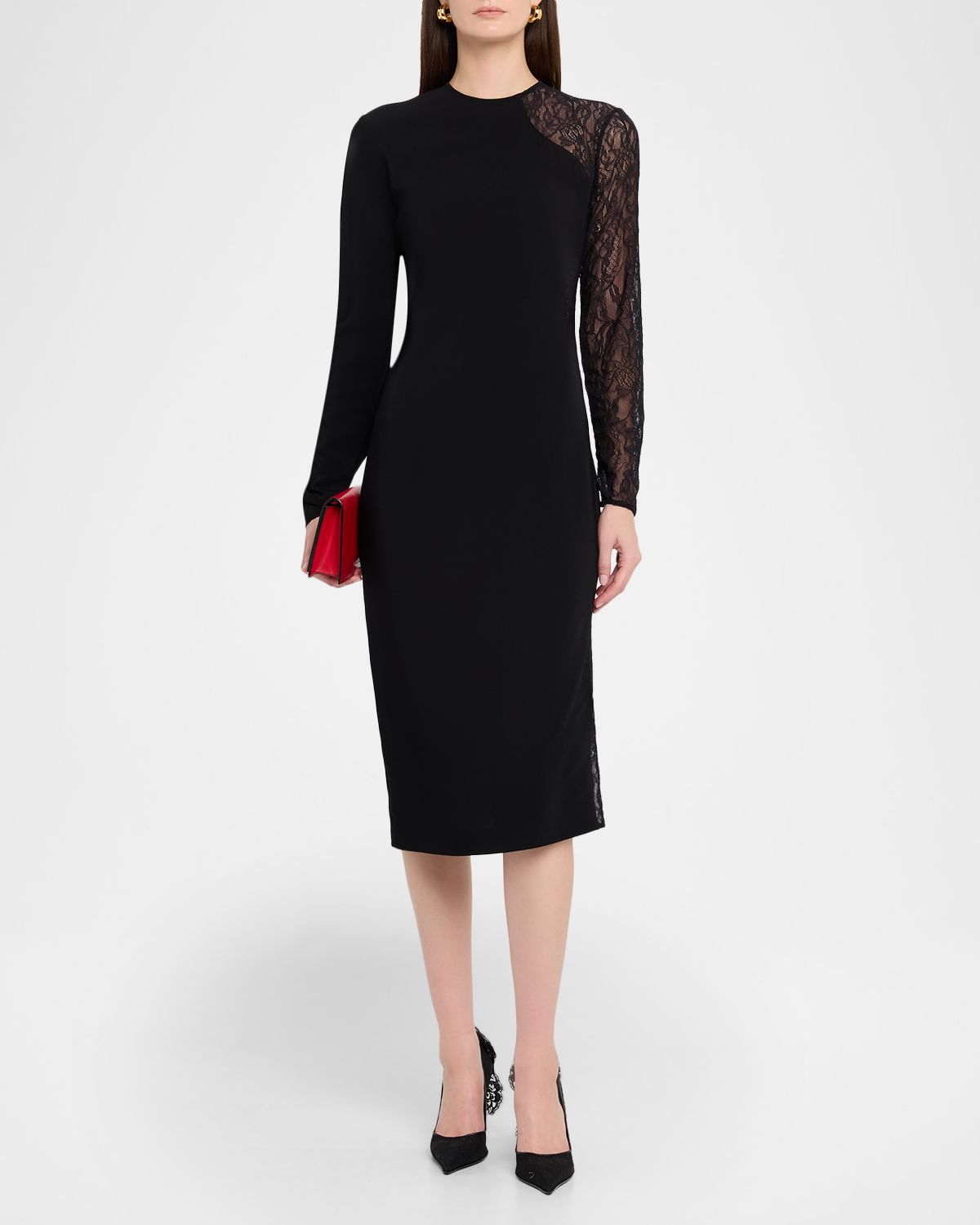 Stella McCartney Lace-Inset Long-Sleeve Sheath Dress | Thumbnail 5 Stella McCartney Lace-Inset Long-Sleeve Sheath Dress | Thumbnail 5