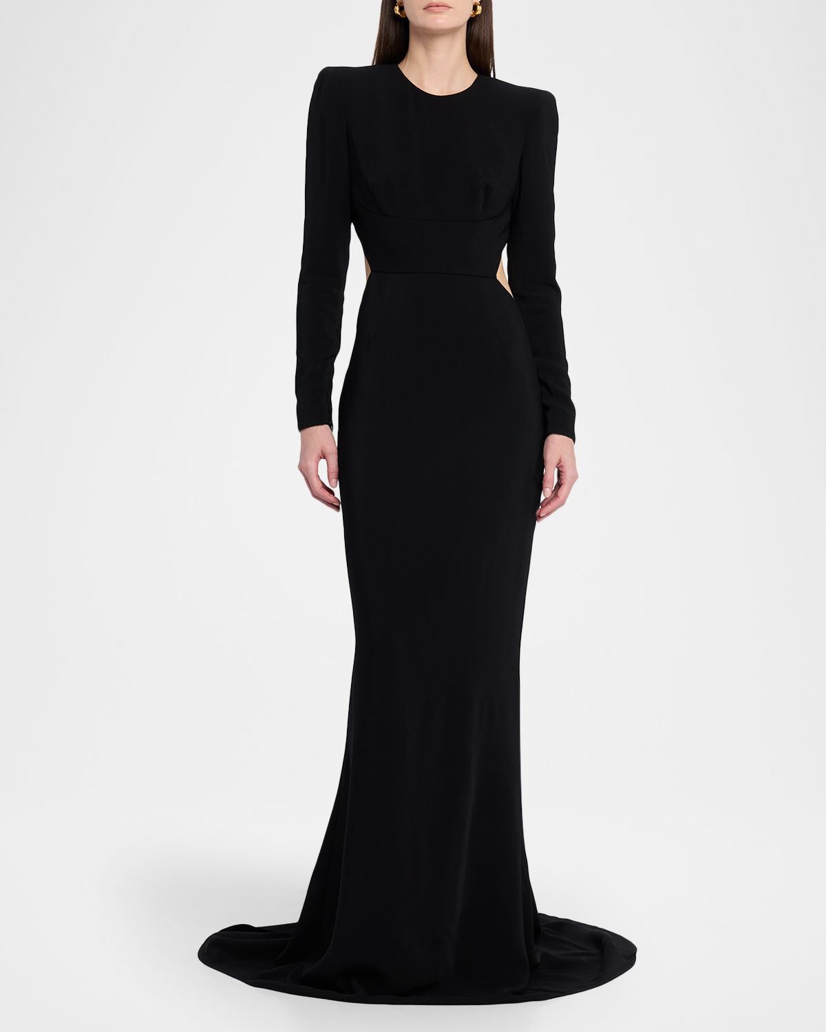 Stella McCartney Strong-Shoulder Backless Trumpet Gown
