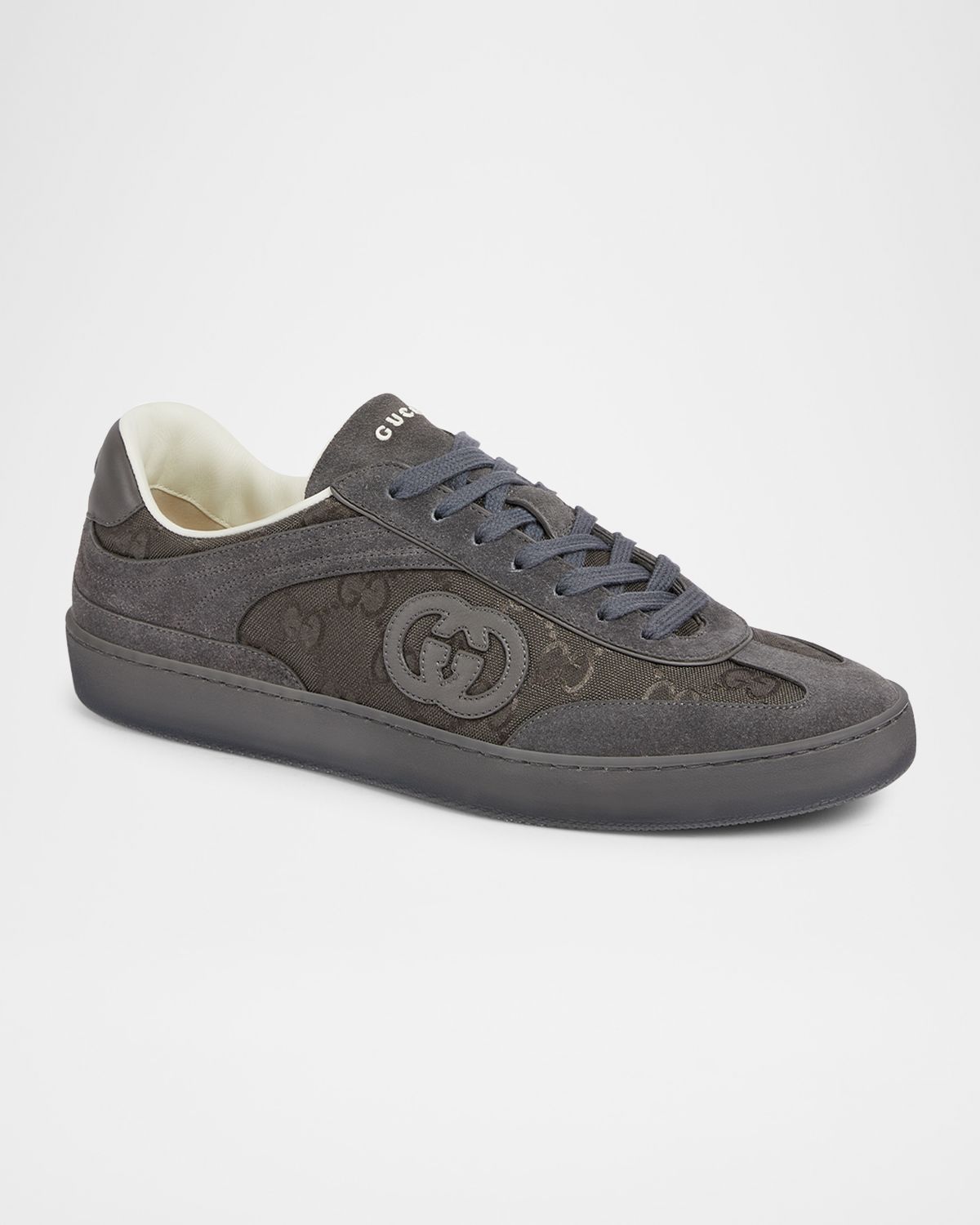 Gucci Mens G74 Tonal Canvas and Suede Sneakers