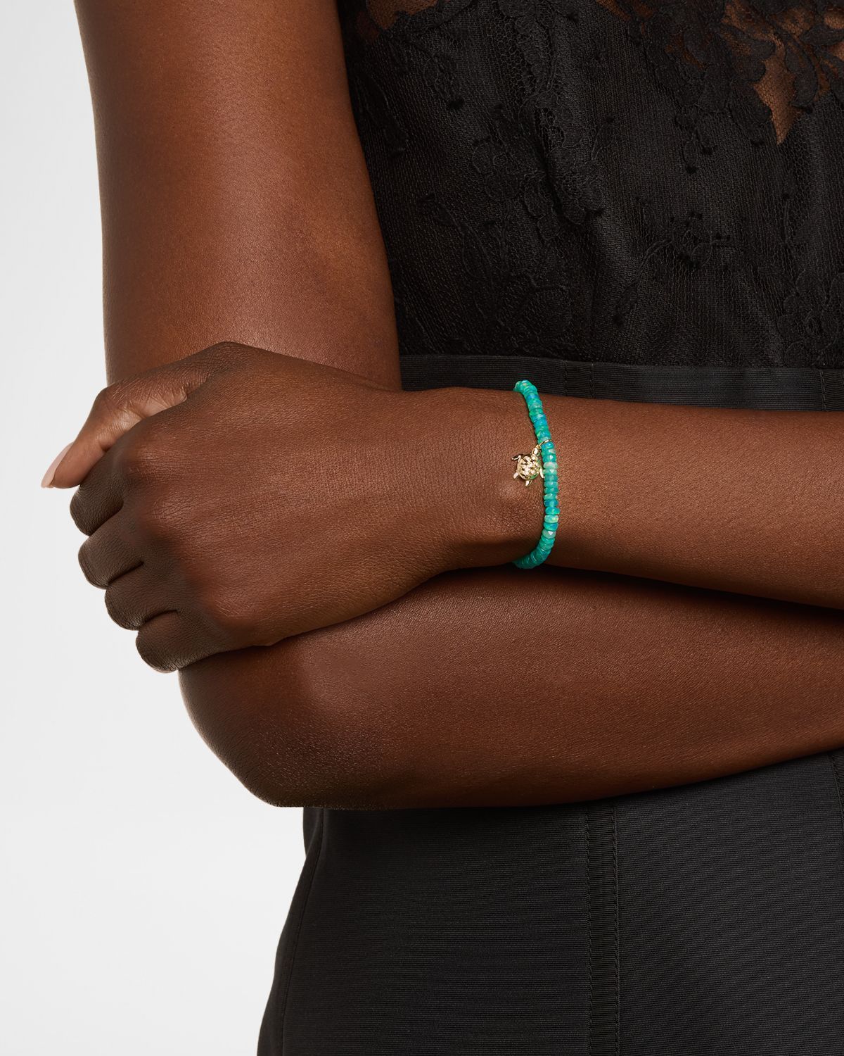 Sydney Evan Turtle Marquise Eye Charm on Ethiopian Opal Beaded Bracelet