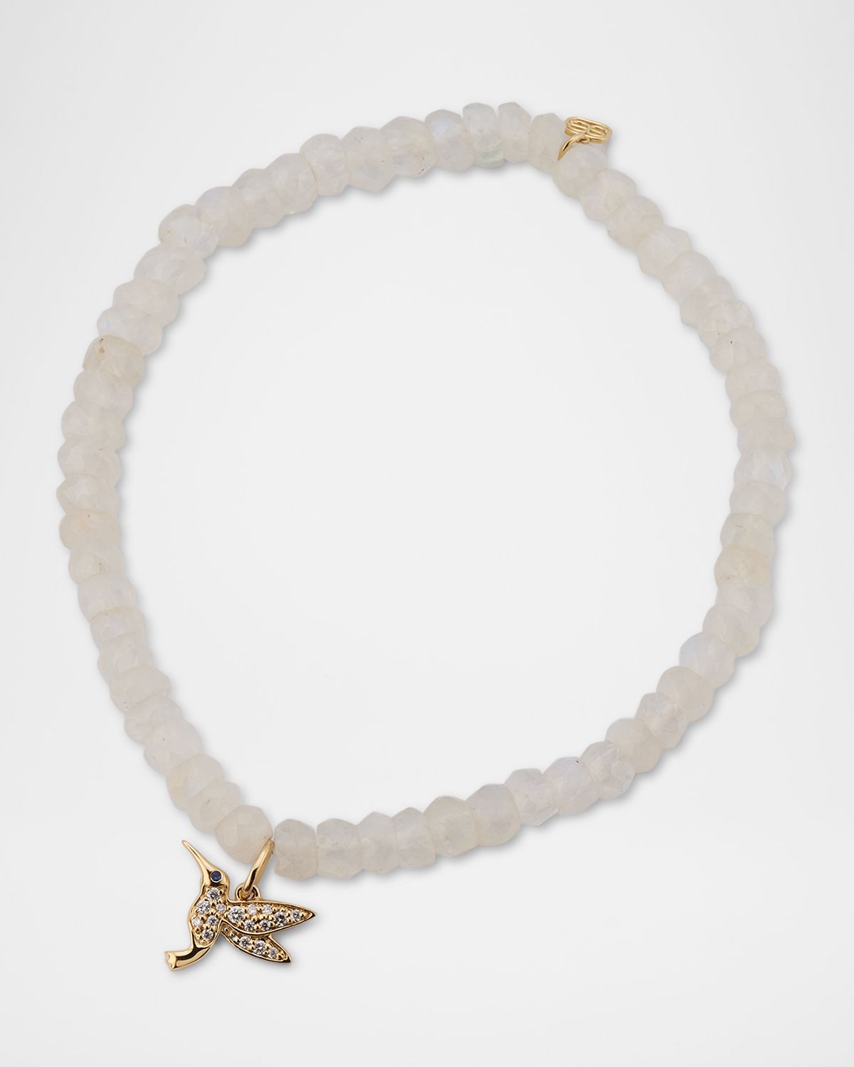 Sydney Evan 14K Gold Hummingbird Charm on Rainbow Moonstone Beaded Bracelet