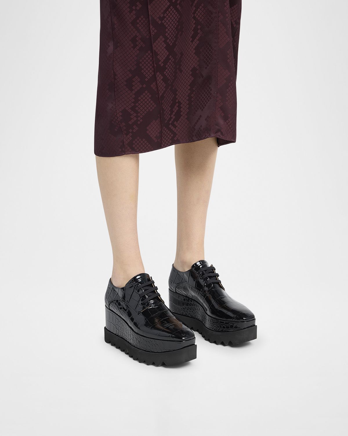 Stella McCartney Elyse Croc-Embossed Patent Platform Loafers