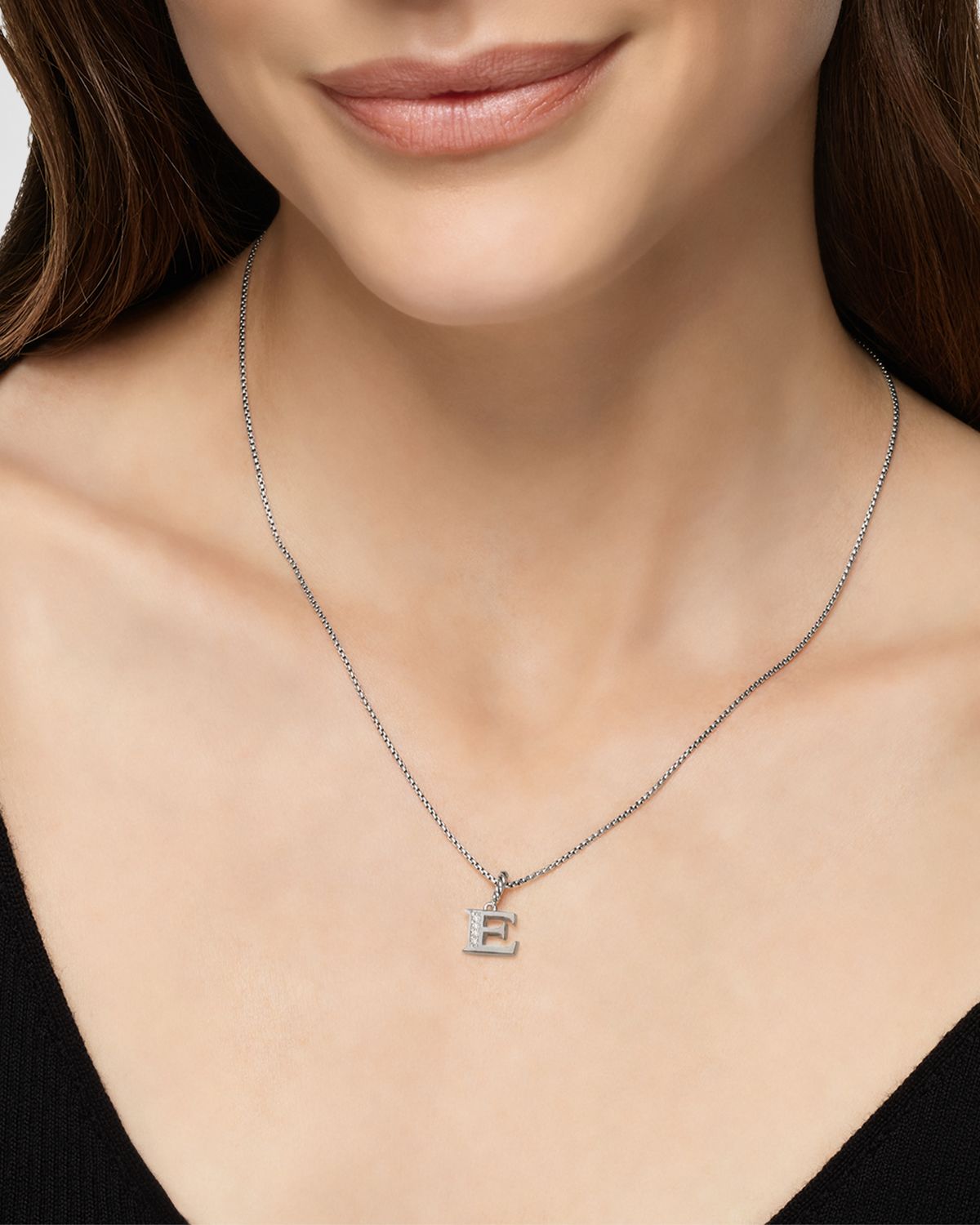 David Yurman Pave Initial Pendant Necklace with Diamonds in Silver