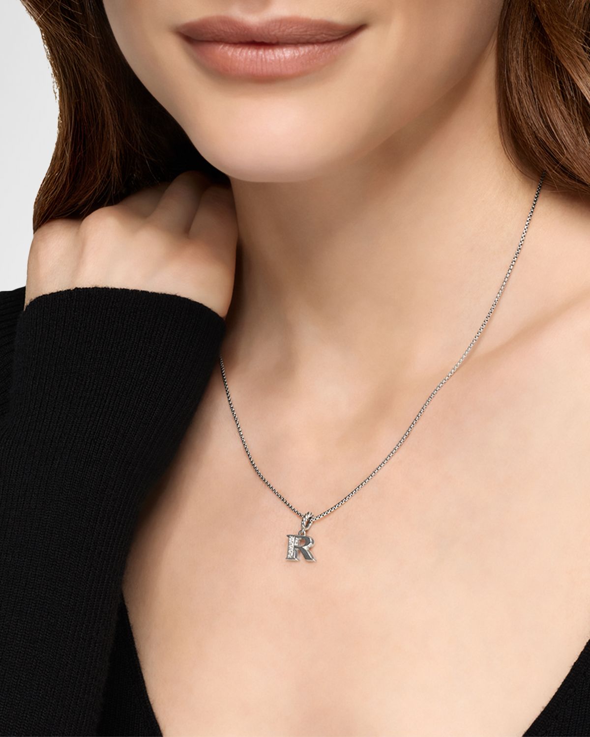 David Yurman Pave Initial Pendant Necklace with Diamonds in Silver