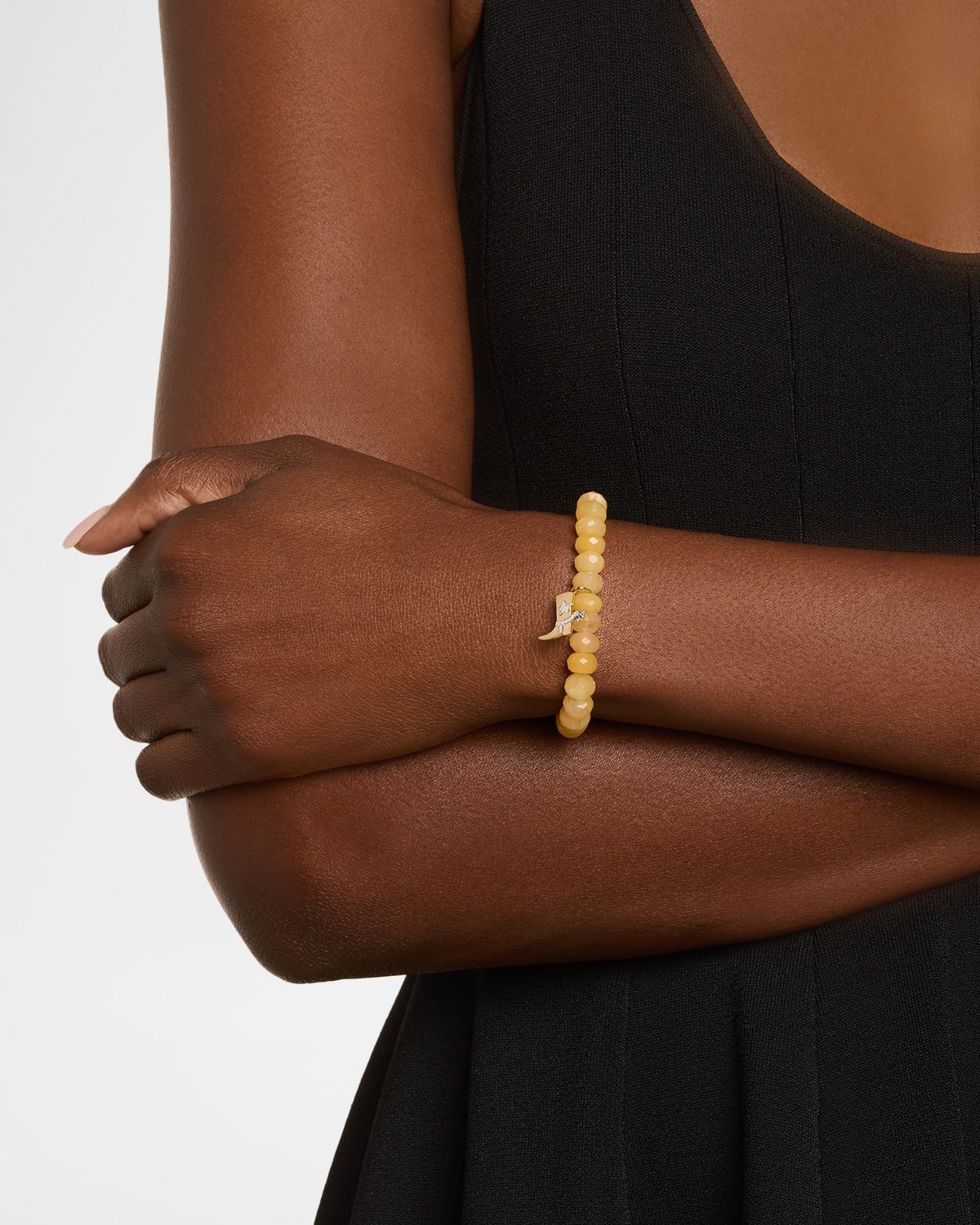 Sydney Evan 14K Cowboy Boot Charm on Beaded Orange Quartz Bracelet