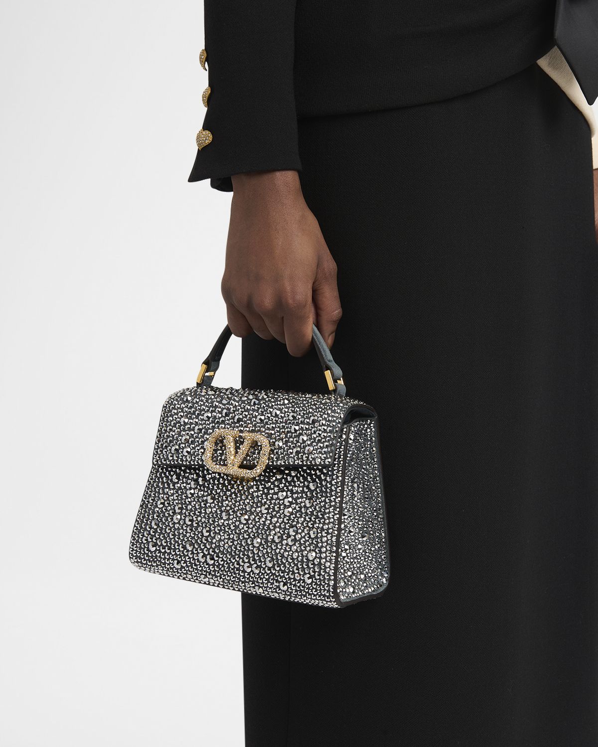 Valentino Garavani VSling Mini Rhinestone Suede Top-Handle Bag