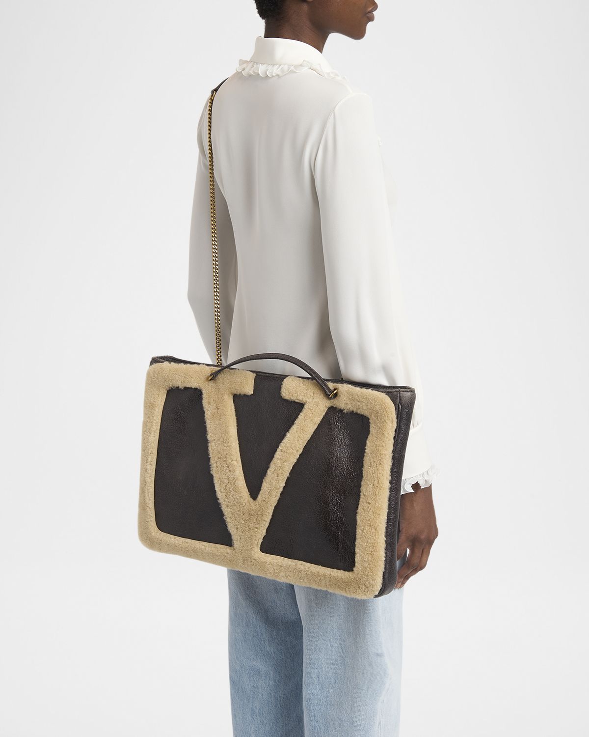 Valentino Garavani Viva Superstar Large Shearling VLogo Tote Bag