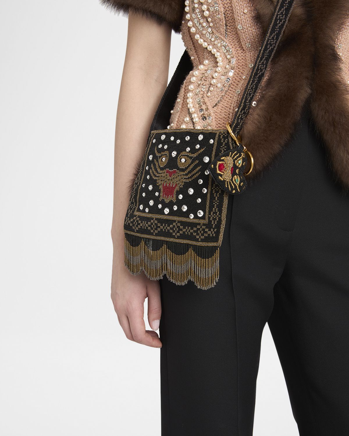 Valentino Garavani Coeur De Chat Beaded Heart-Shaped Key Ring