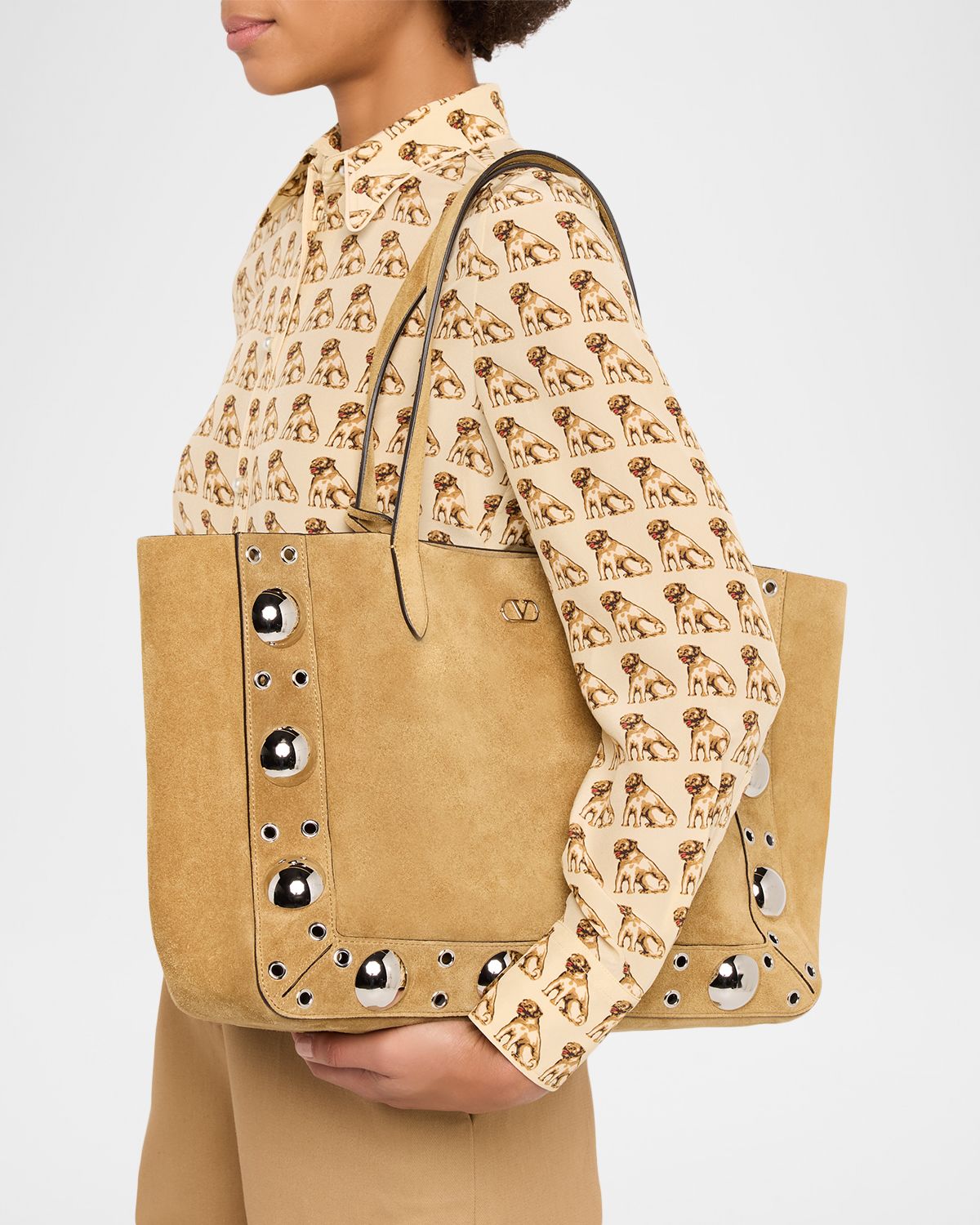 Valentino Garavani Nellcote Large Studded Suede Tote Bag