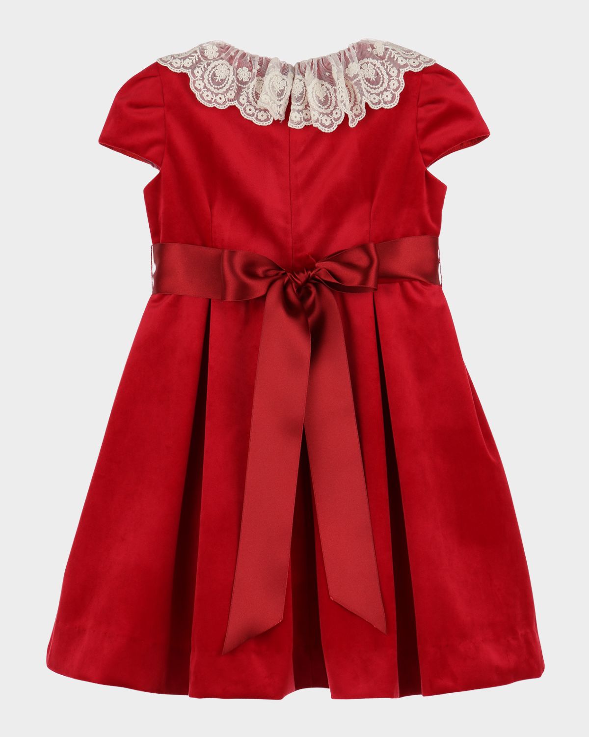 Luli & Me Girl 's Pleated Velvet Lace-Collar Dress