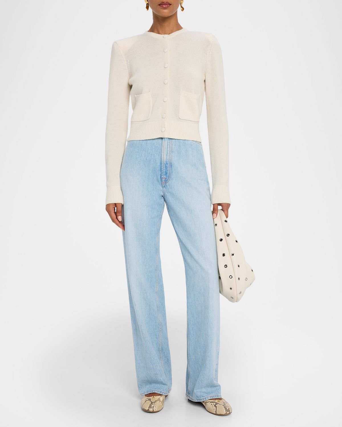 Sablyn Emilia Shoulder-Pad Cashmere Cardigan