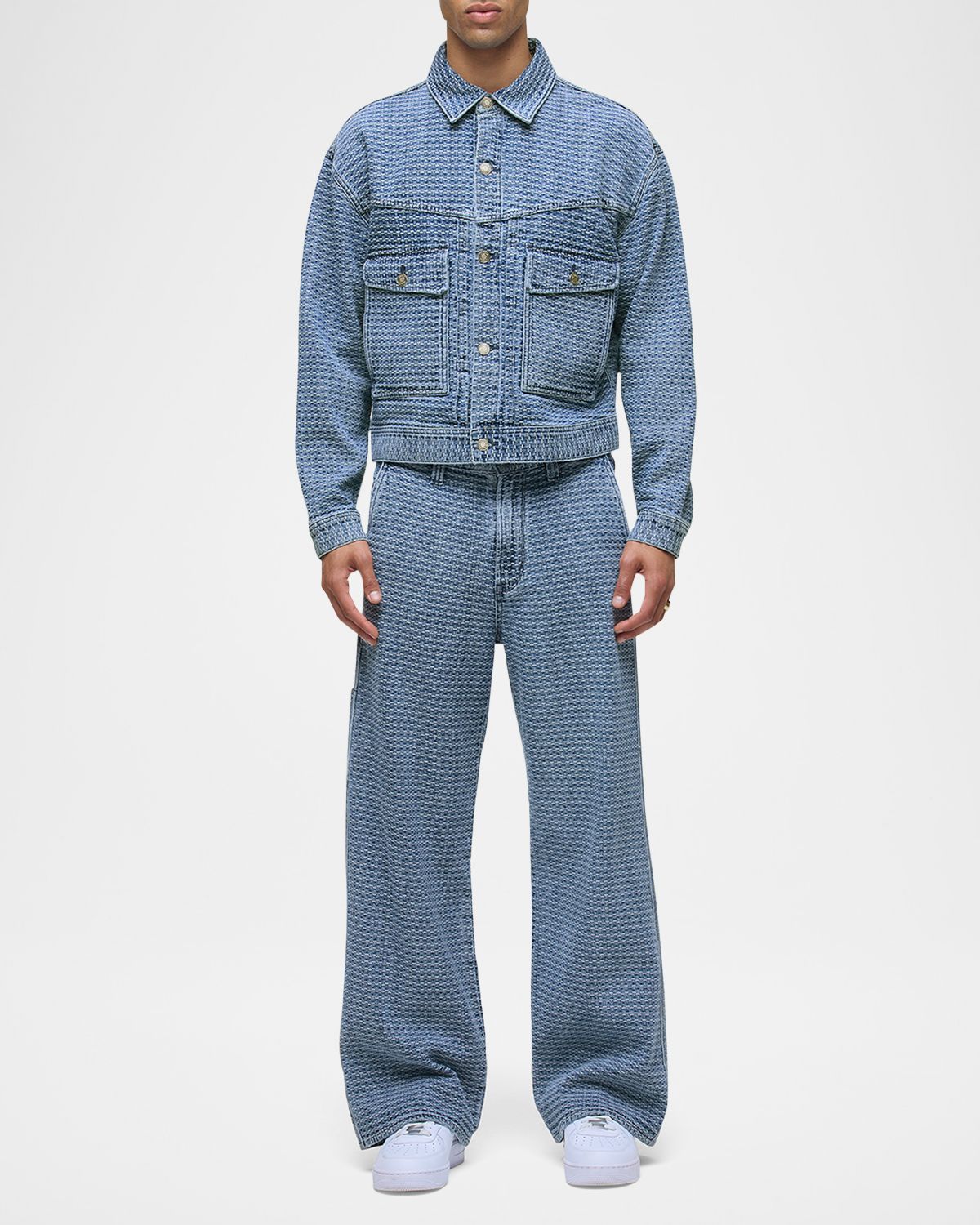 Hudson Men 's Cropped Textured Denim Trucker Jacket