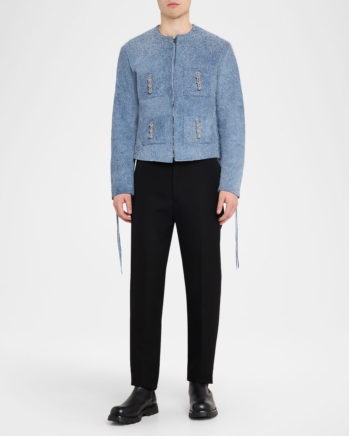 EZR Men 's Chain-Embellished Suede Jacket