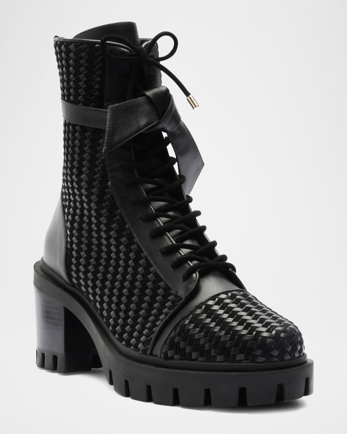 Alexandre Birman Tresse Leather Combat Booties