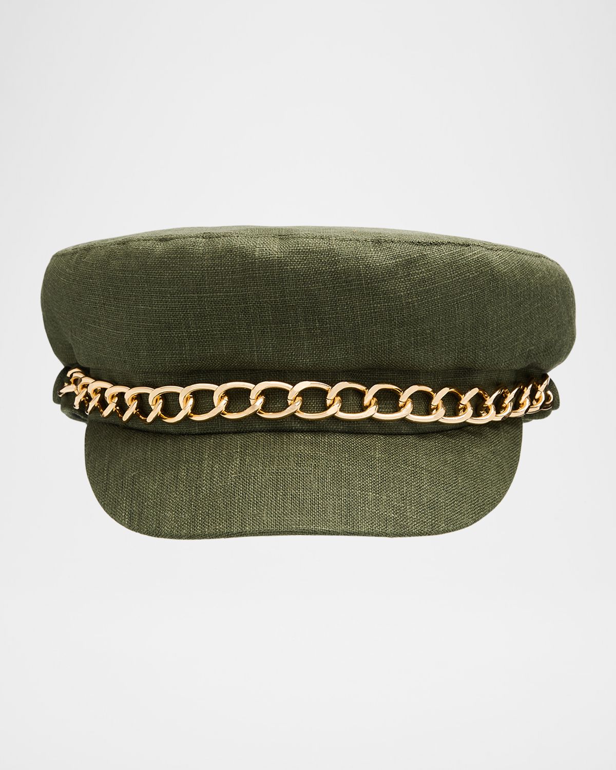Eugenia Kim Marina Linen Marine Cap w/ Curb Chain Trim