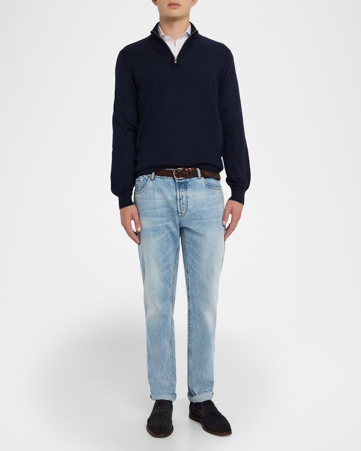 Brunello Cucinelli Men 's Wool-Cashmere Half Zip Pullover Sweater