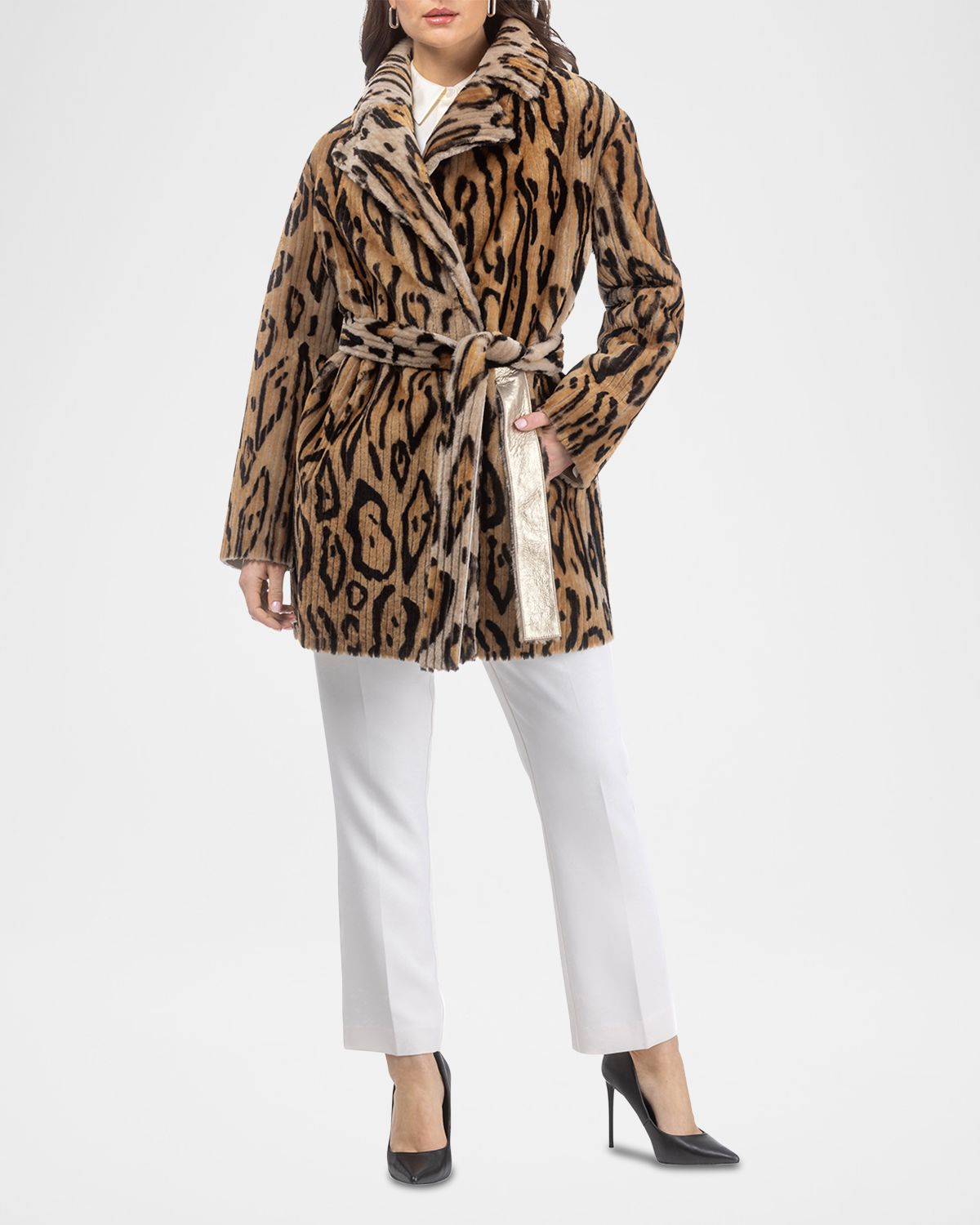 Gorski Reversible Grooved Shearling Lamb Stroller With Belt