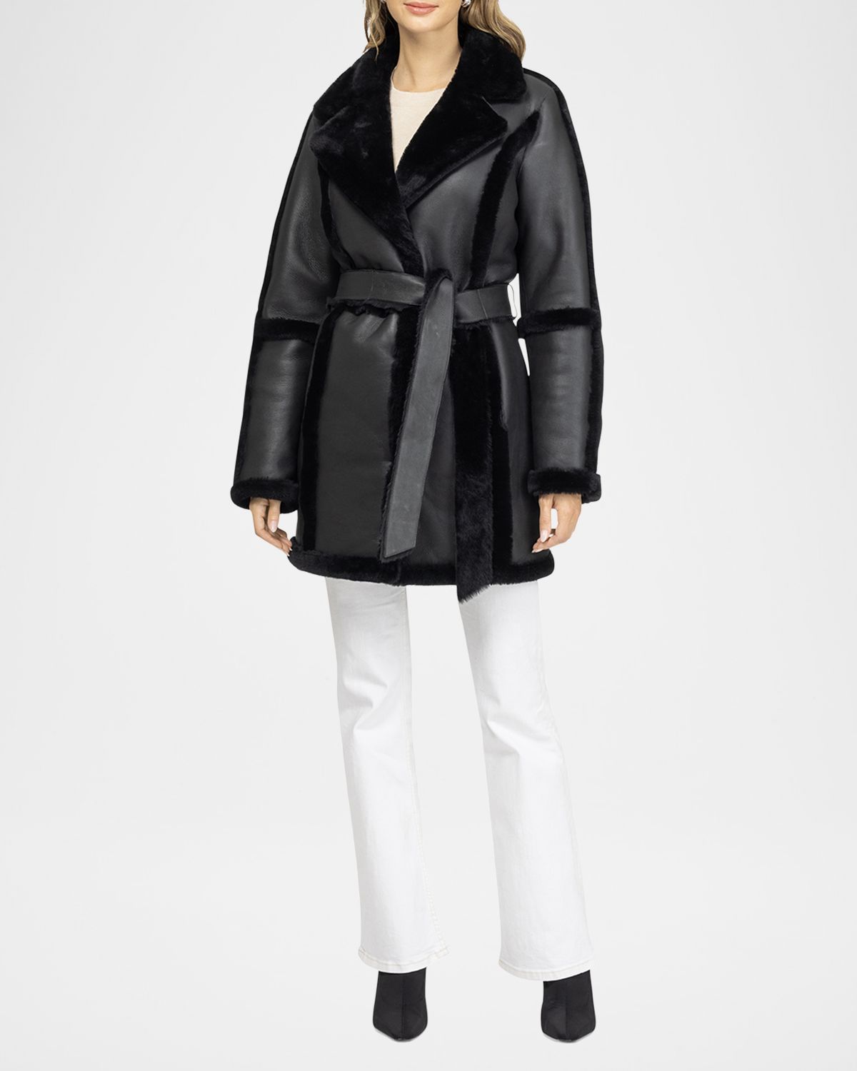 Gorski Merino Lamb Shearling Stroller with Belt