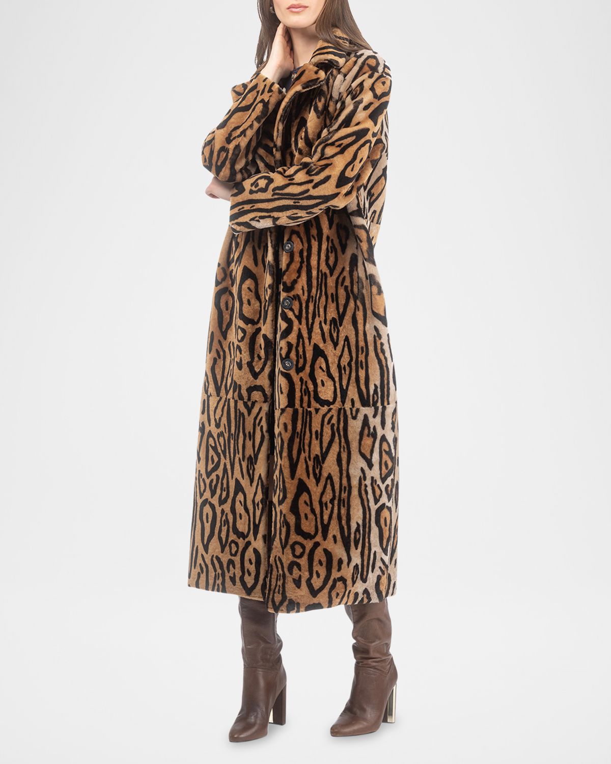 Gorski Reversible Ocelot-Print Shearling Lamb Coat With Belt