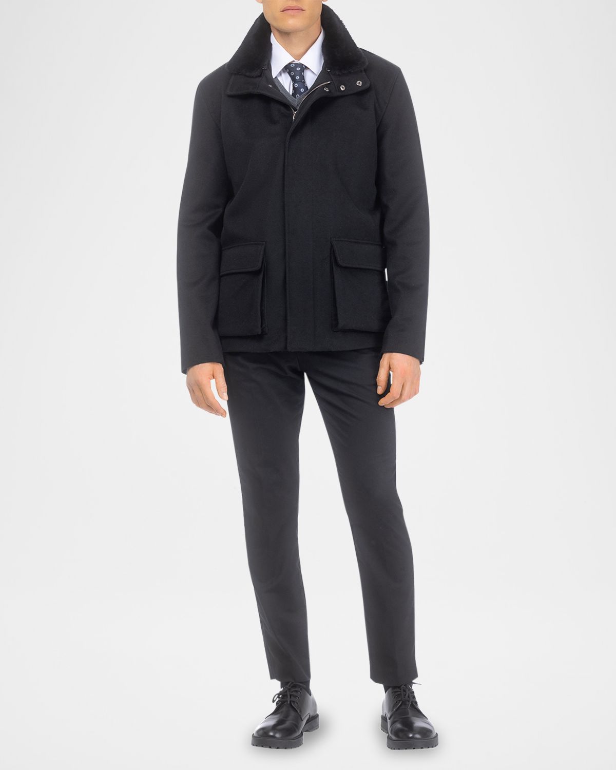 Gorski Men 's Loro Piana Wool Jacket With Detachable Merino Shearling Lamb Collar