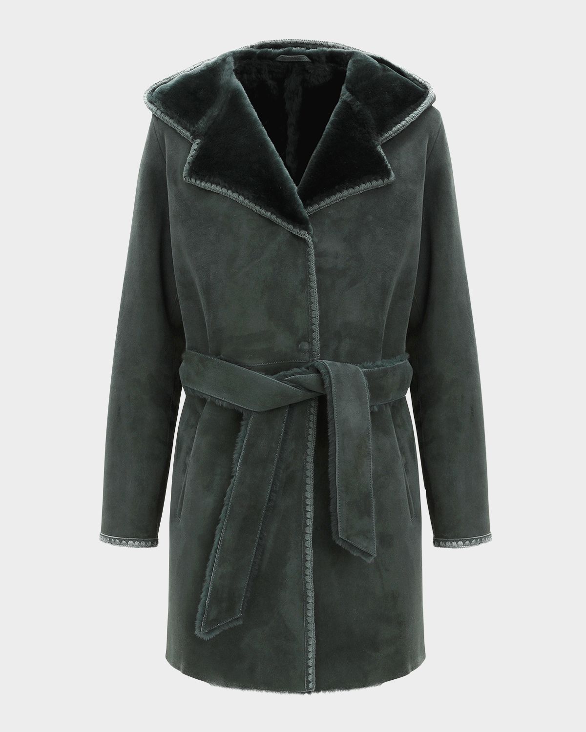 Gorski Merino Shearling Lamb Belted Parka With Embroidered Trim