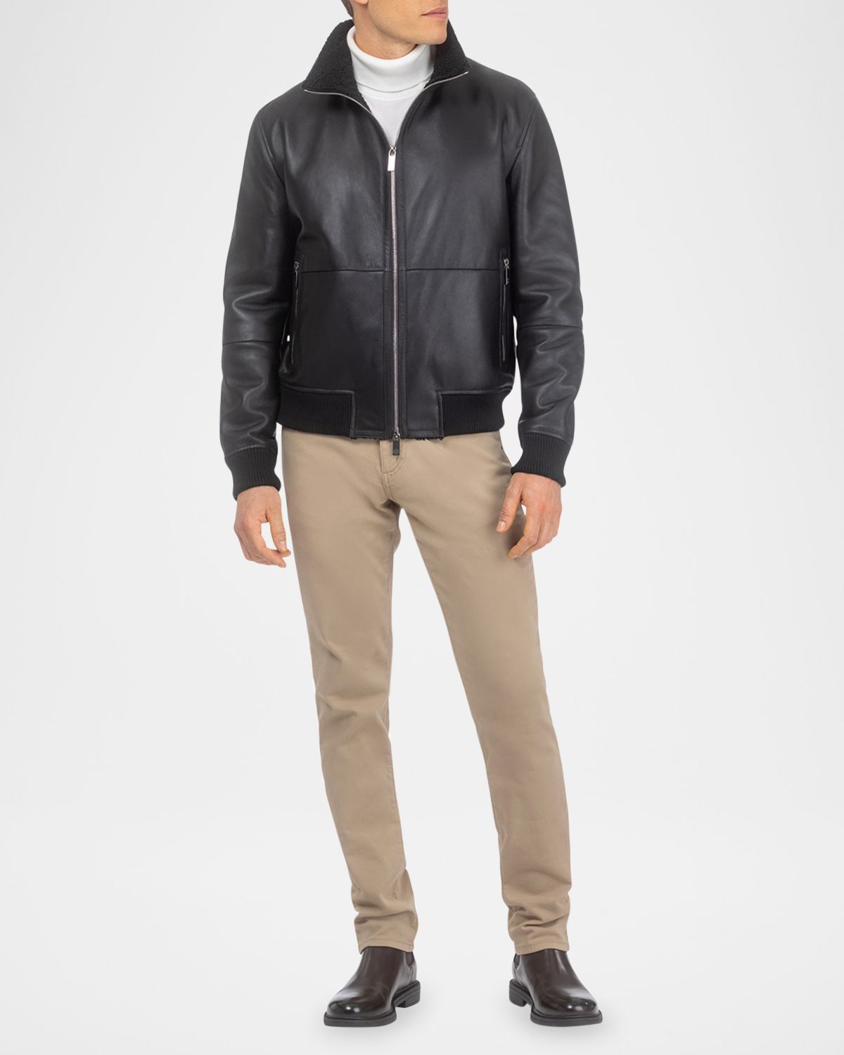 Gorski Men 's Shearling Lamb Bomber Jacket