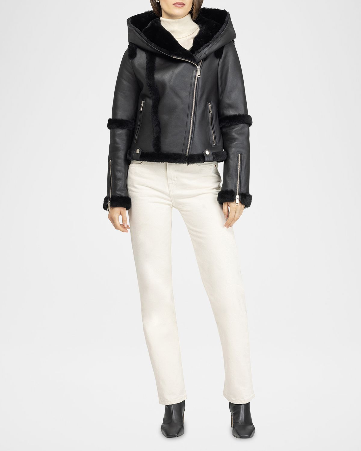 Gorski Shearling Lamb Hooded Zip Jacket